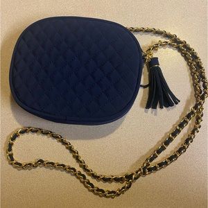 Amanda Smith Quilted Gold Chain Crossbody Purse / Bag -  Navy Blue